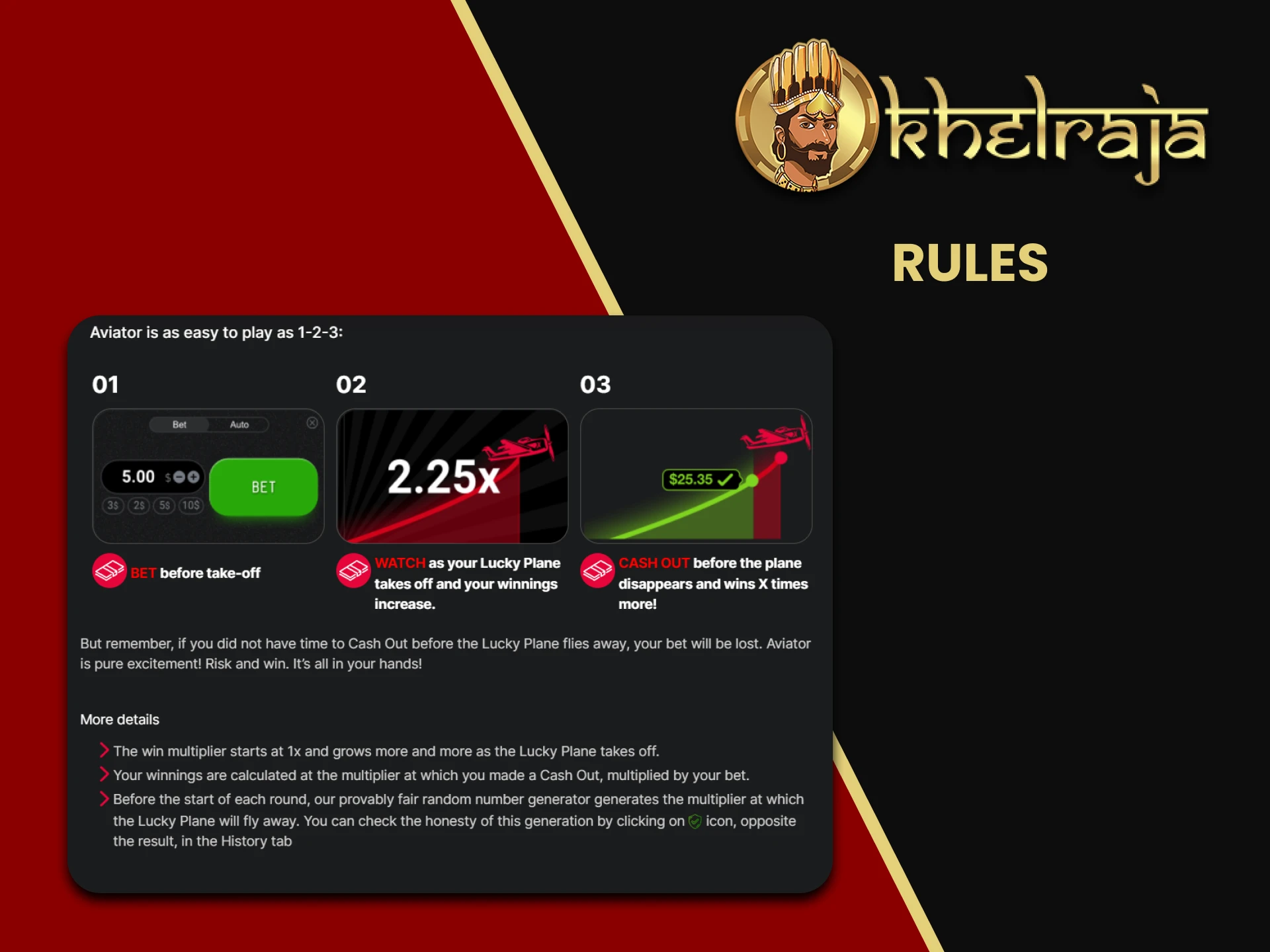 Be sure to read the rules before playing Aviator on Khelraja.