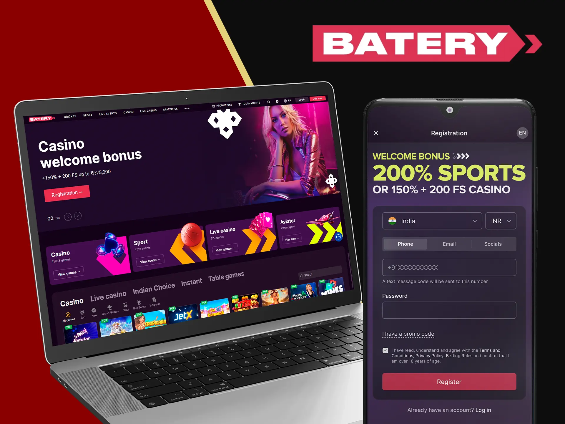 Download the Batery app and bet on sports.