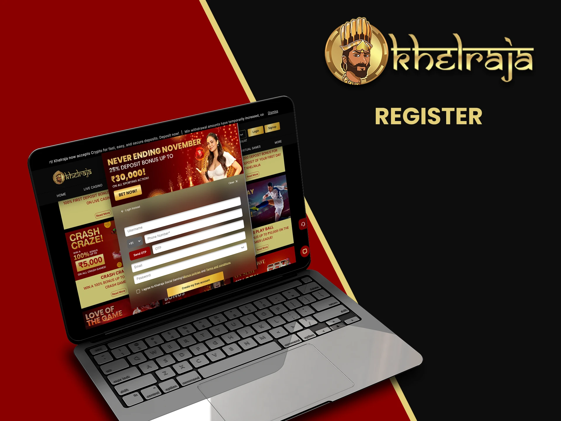 Register on the Khelraja website.