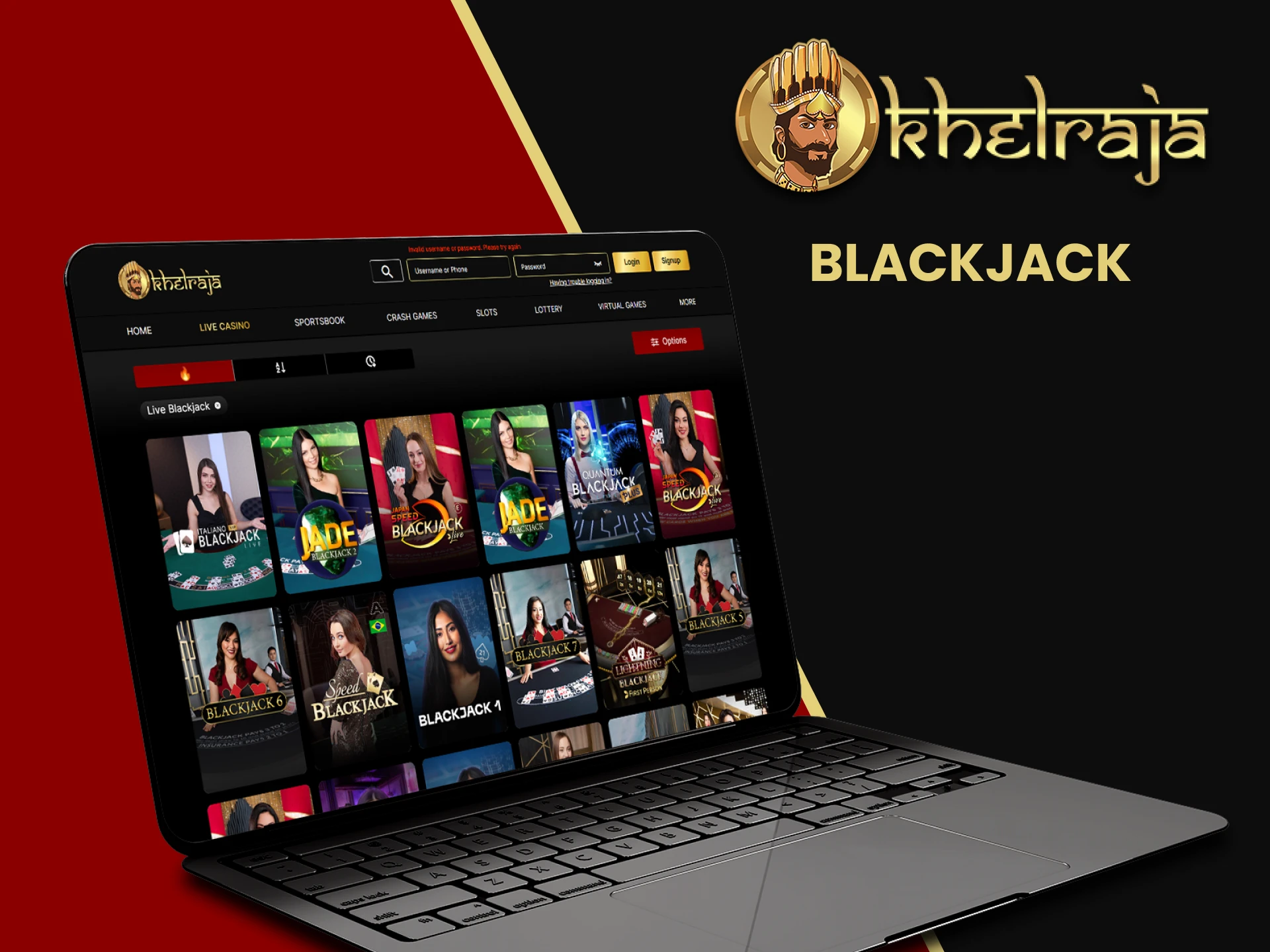 Play Blackjack in the Live Casino section at Khelraja.