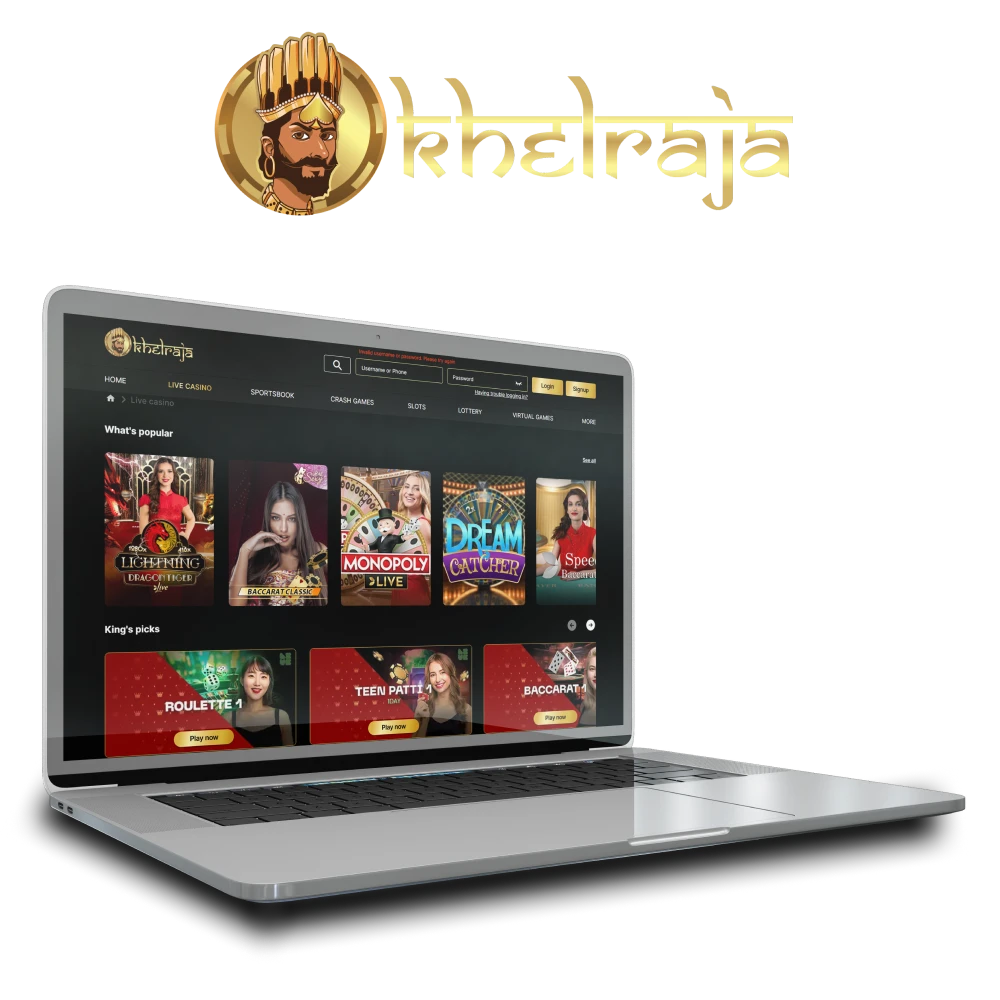 For Khelraja games, choose the live casino.