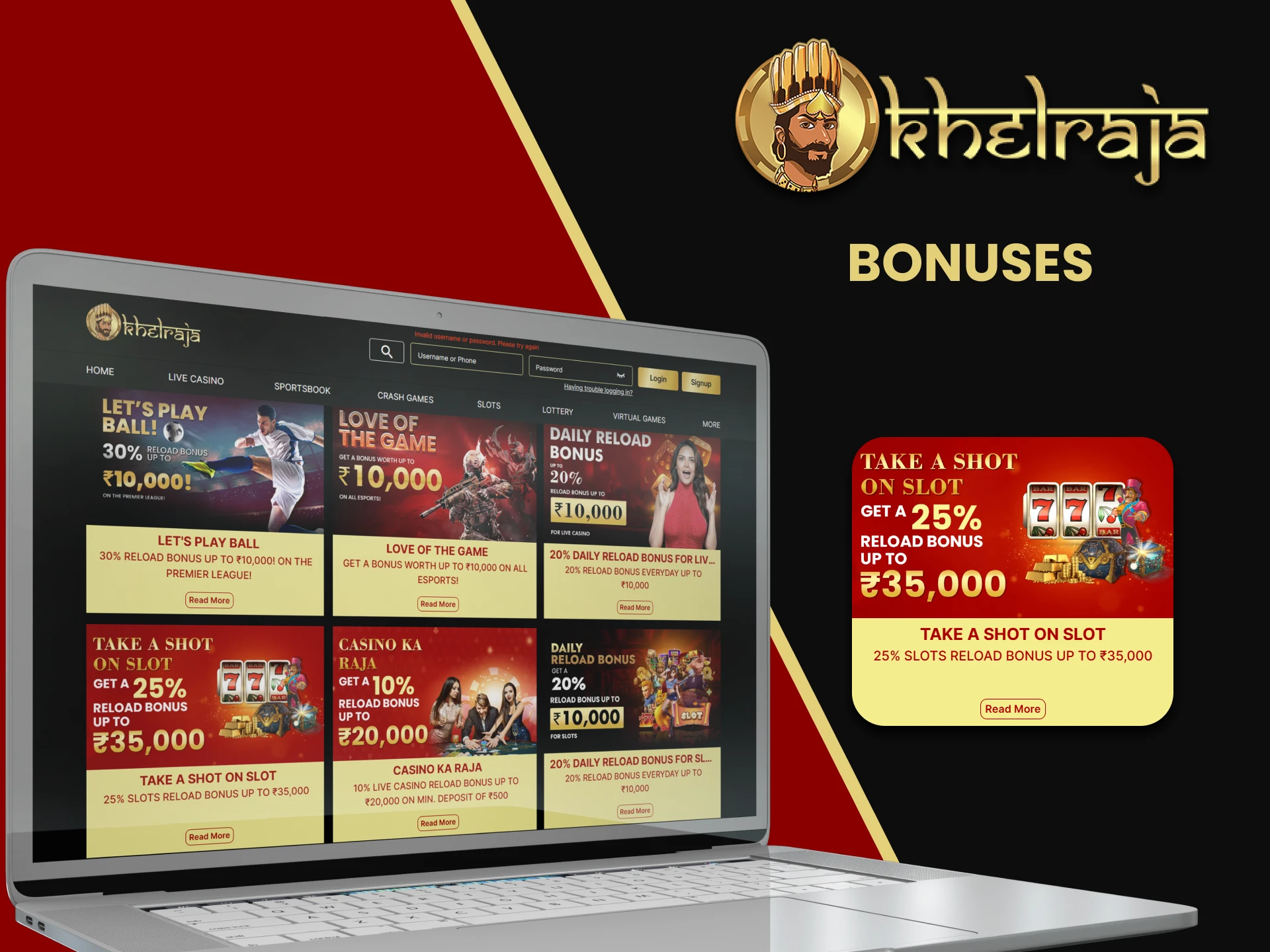 Khelraja gives bonuses to slot lovers.